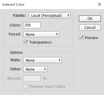 Indexed Colour Dialog Box Photoshop