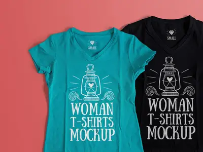 Womans V-neck Free PSD T-Shirt Mockups