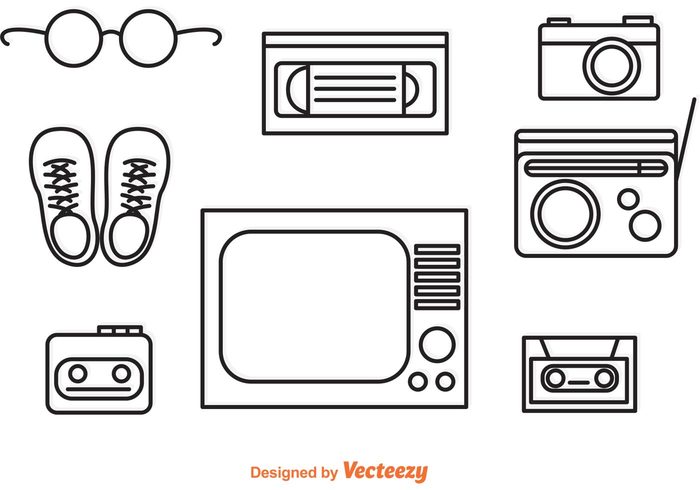 Free 1980s Flat Line Vector Icons