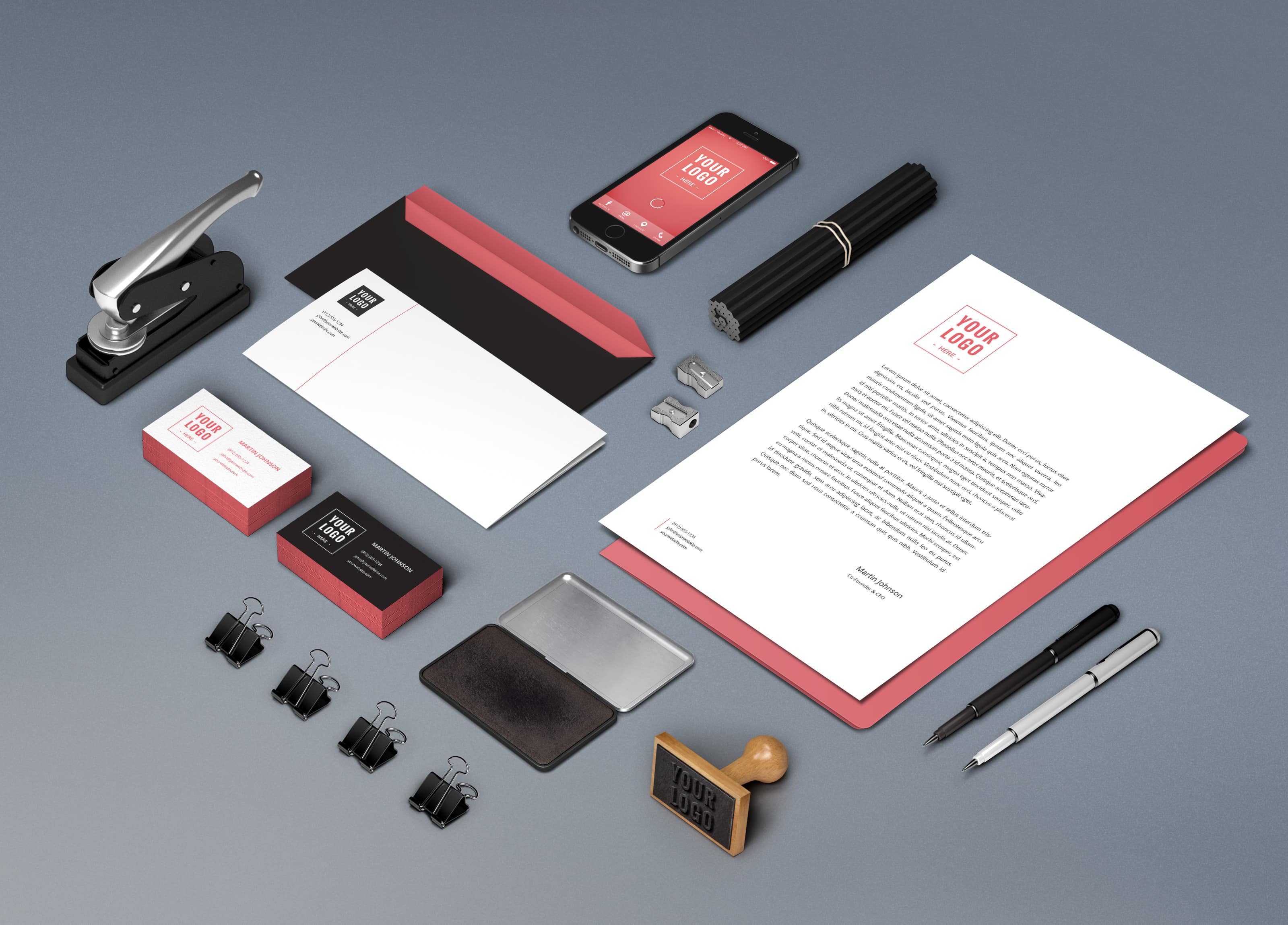 A4, Envelope, Stationery - Free Branding & Identity PSD Mockup