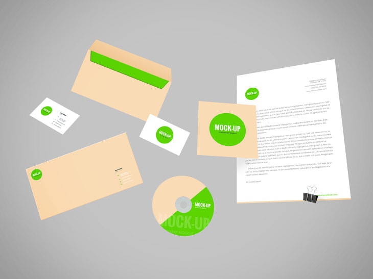 Free Flying Stationery PSD Mockup