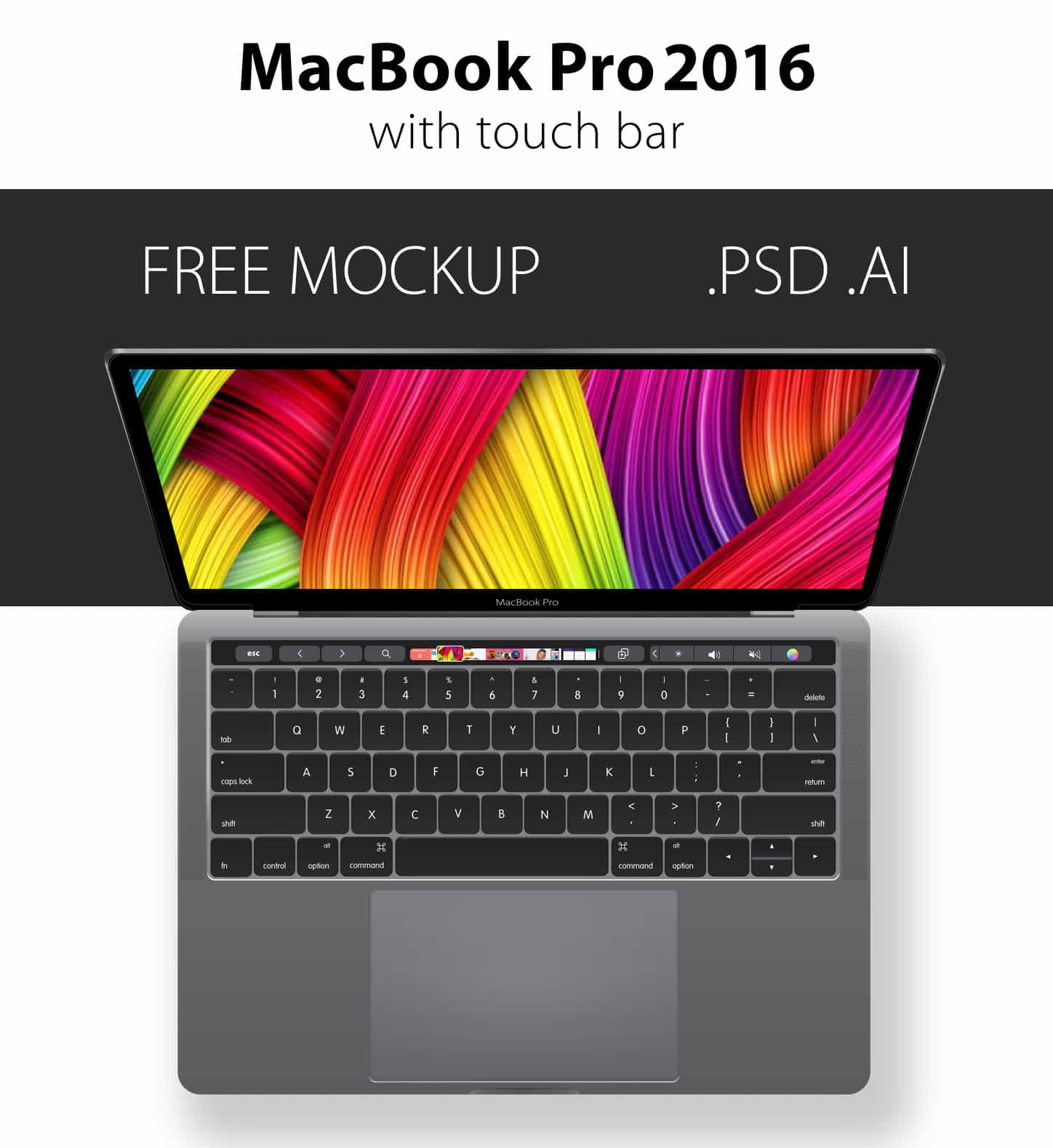 Free PSD & AI MacBook Pro 2016 (With Touchbar) Mockup