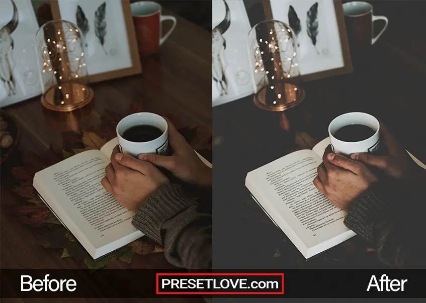 A person wrapping his hands around a coffee mug over an open book