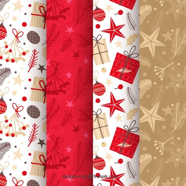 christmas patterns in red beige and white