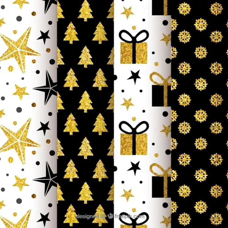 collection of black and golden christmas patterns