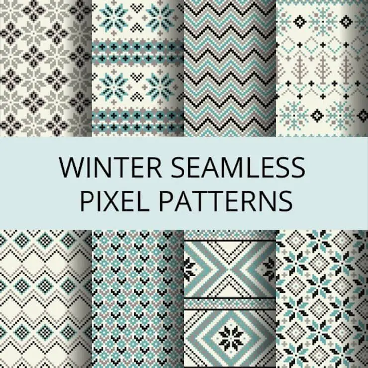 eight patterns for winter made with pixels