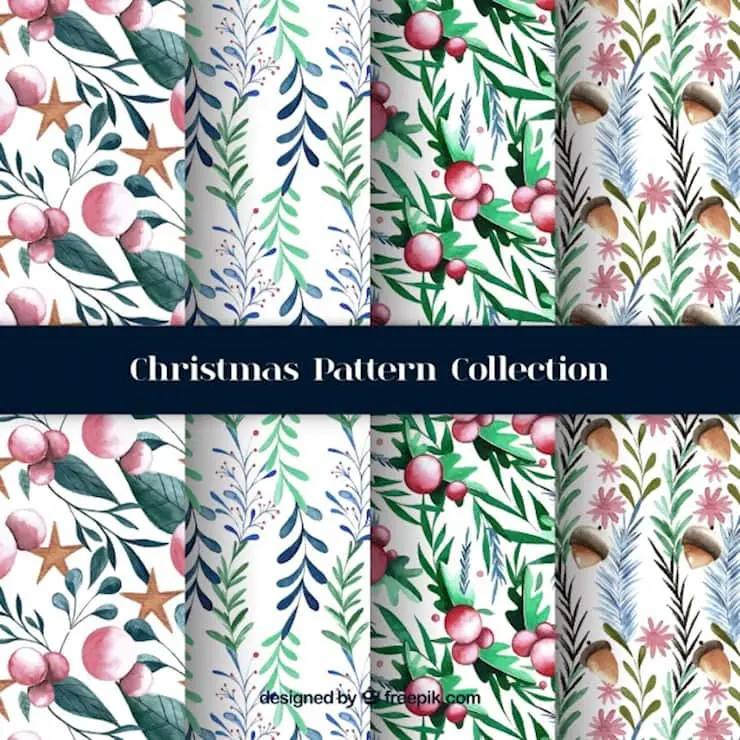 watercolor christmas patterns with natural elements