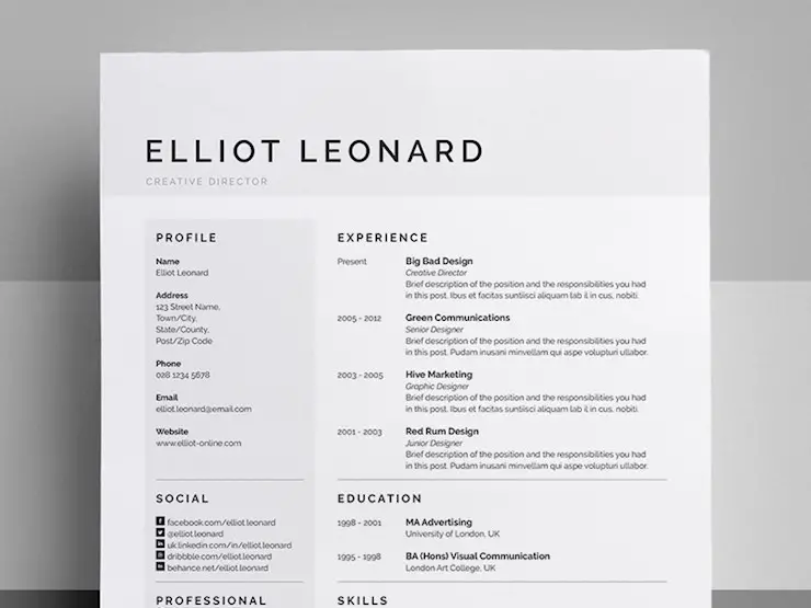 resume designs elliot dribbble