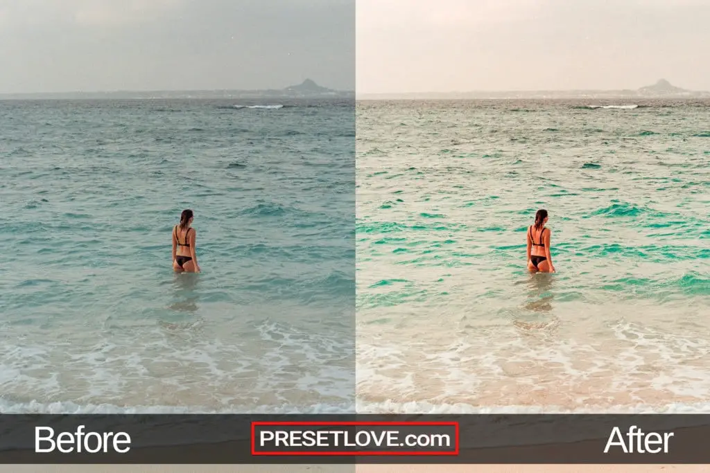 A warm and vibrant photo of a woman standing at shore